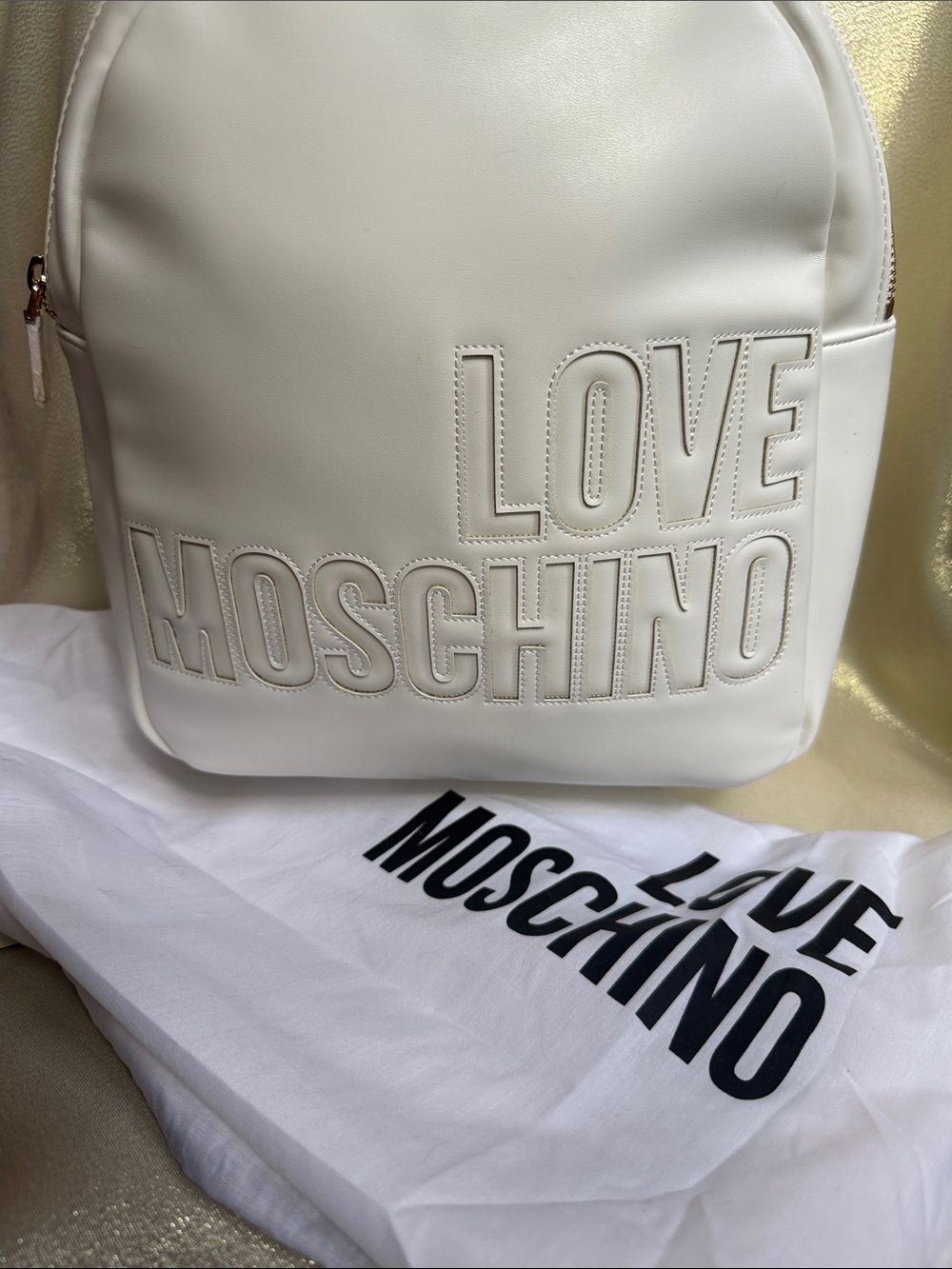 Moschino White Embossed LOVE Logo Backpack